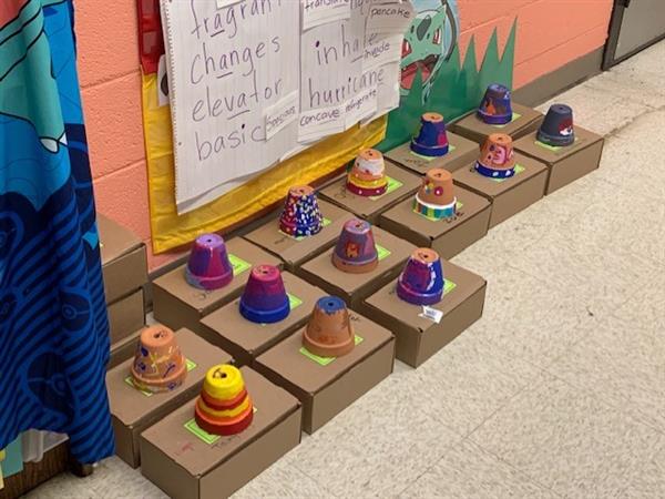 Multi colored and painted flower pots